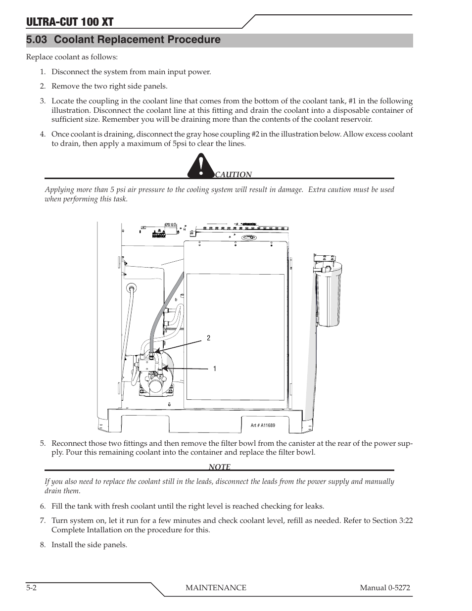 03 coolant replacement procedure, Ultra-cut 100 xt | Tweco 100 XT Ultra-Cut Plasma Cutting System User Manual | Page 86 / 188