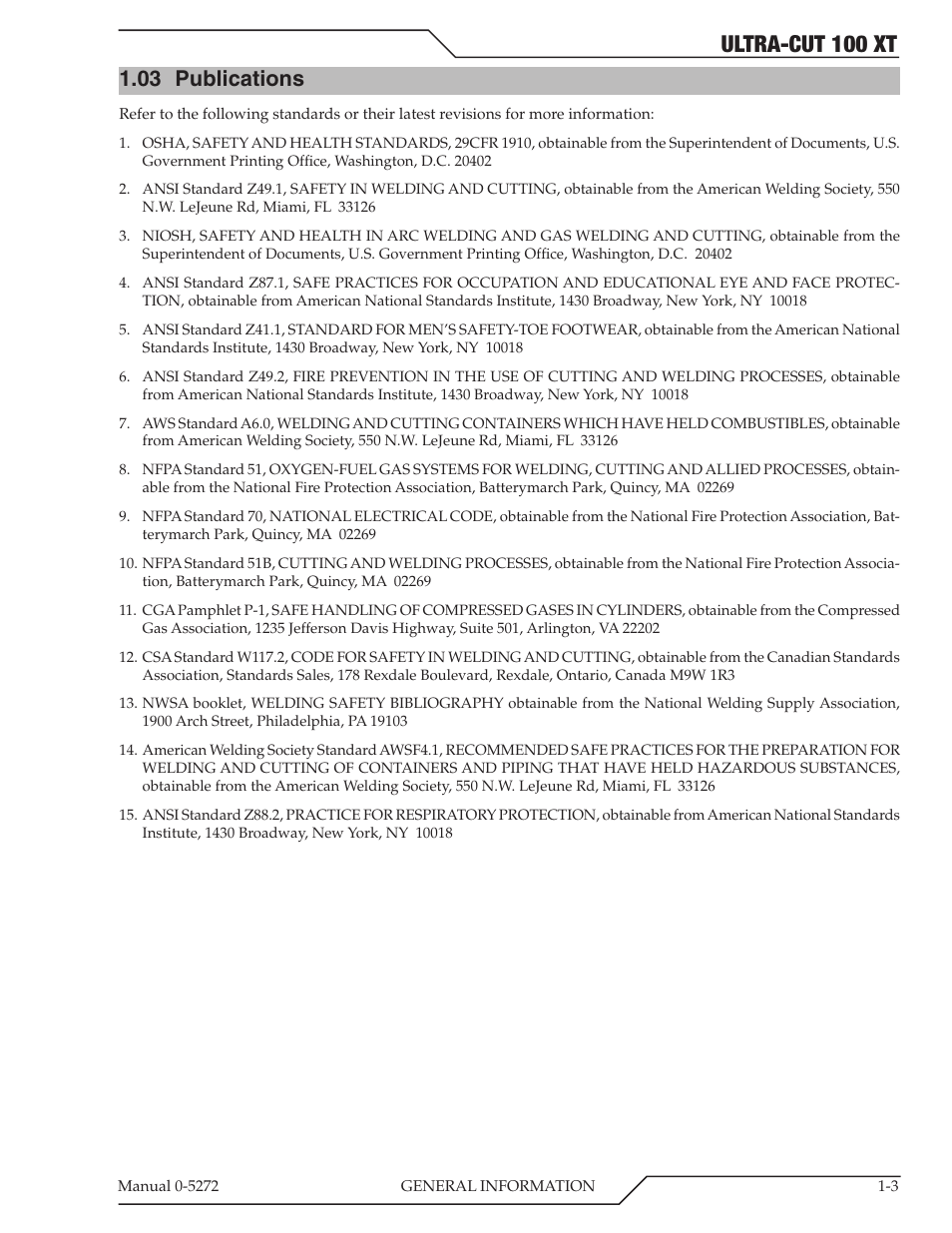 03 publications, Ultra-cut 100 xt | Tweco 100 XT Ultra-Cut Plasma Cutting System User Manual | Page 9 / 188