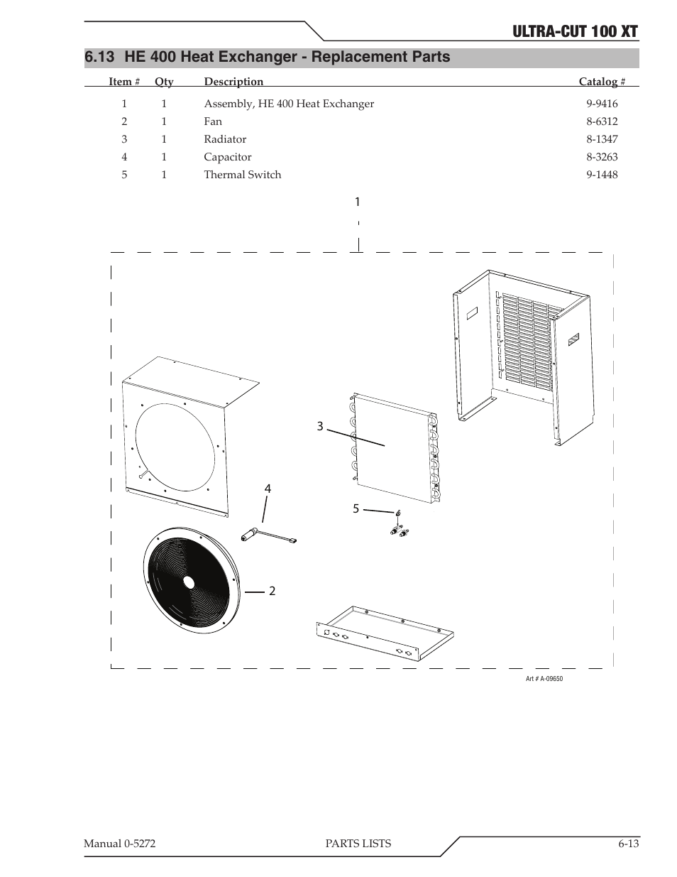 13 he 400 heat exchanger - replacement parts, Ultra-cut 100 xt | Tweco 100 XT Ultra-Cut Plasma Cutting System User Manual | Page 99 / 188