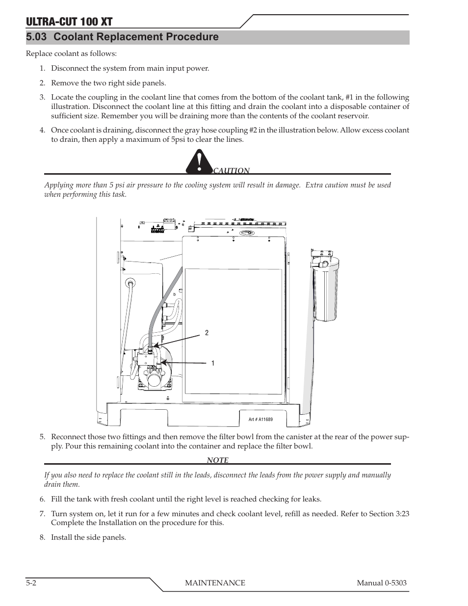 03 coolant replacement procedure, Coolant replacement procedure -2, Ultra-cut 100 xt | Tweco 100 Ultra-Cut Plasma Cutting System with Automated Gas Control User Manual | Page 102 / 208