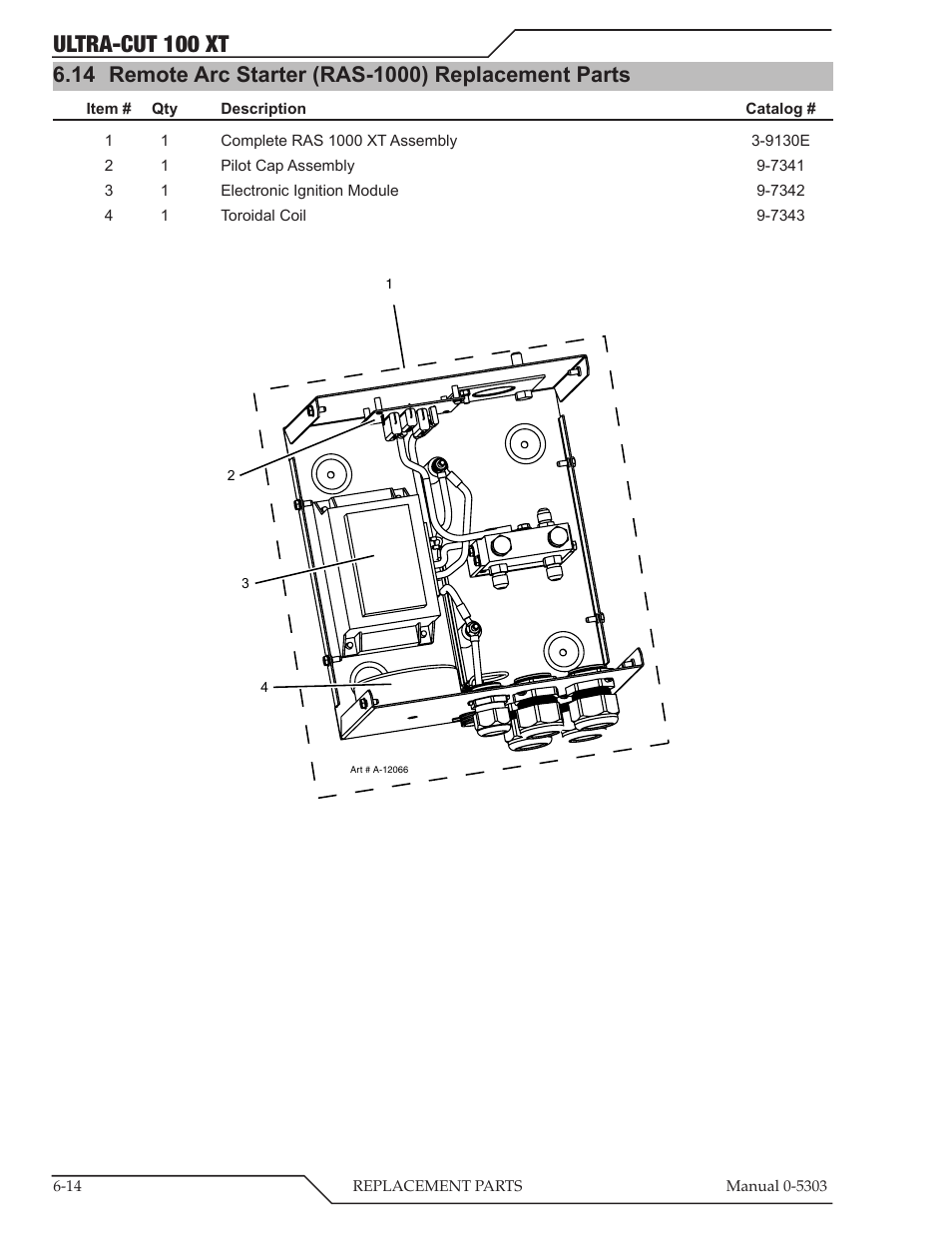14 remote arc starter (ras-1000) replacement parts, Ultra-cut 100 xt | Tweco 100 Ultra-Cut Plasma Cutting System with Automated Gas Control User Manual | Page 116 / 208