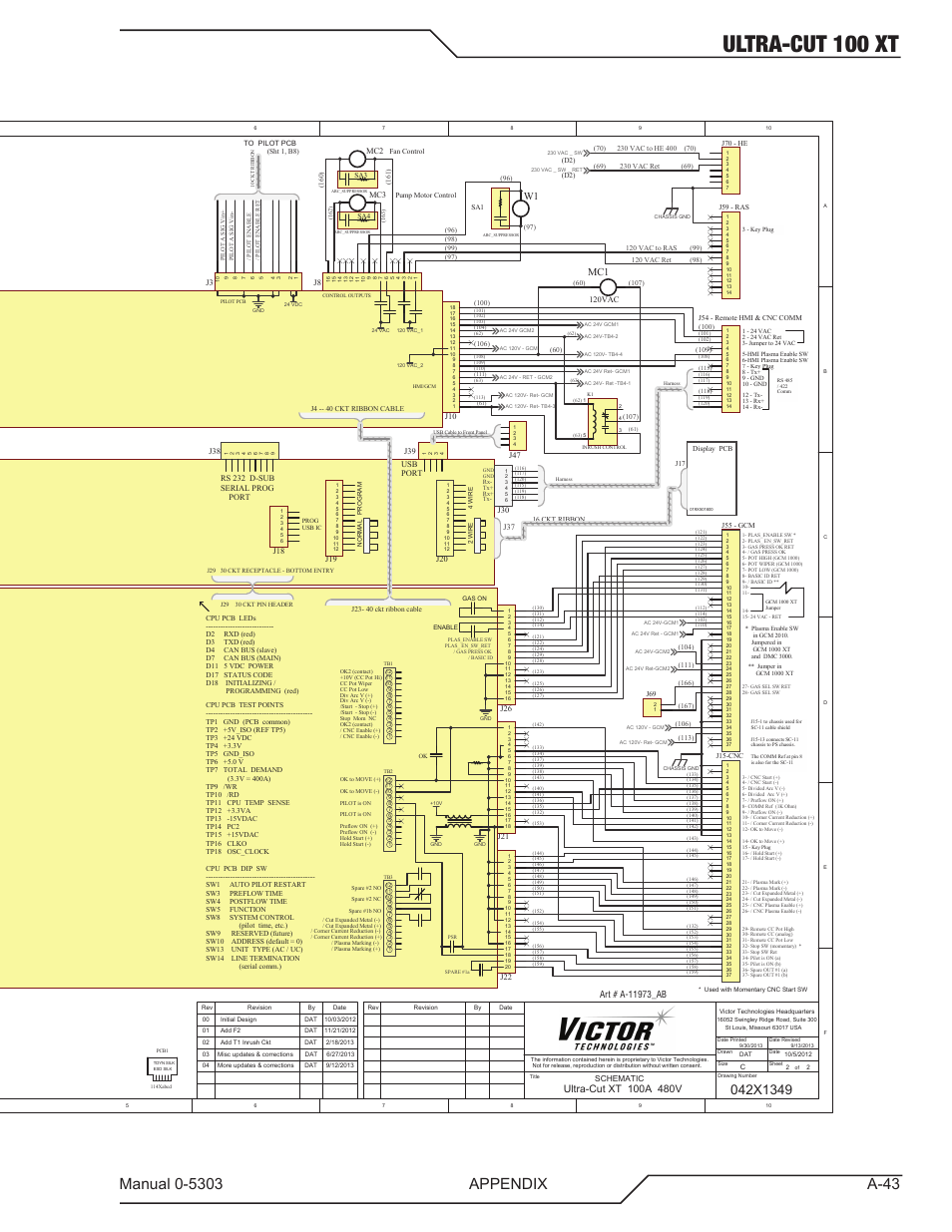 Ultra-cut 100 xt, Ccm cpu pcb ccm i-o pcb, Mc3a mc3b | Mc2a mc2b ts1, Mc1a, Fan1 | Tweco 100 Ultra-Cut Plasma Cutting System with Automated Gas Control User Manual | Page 167 / 208