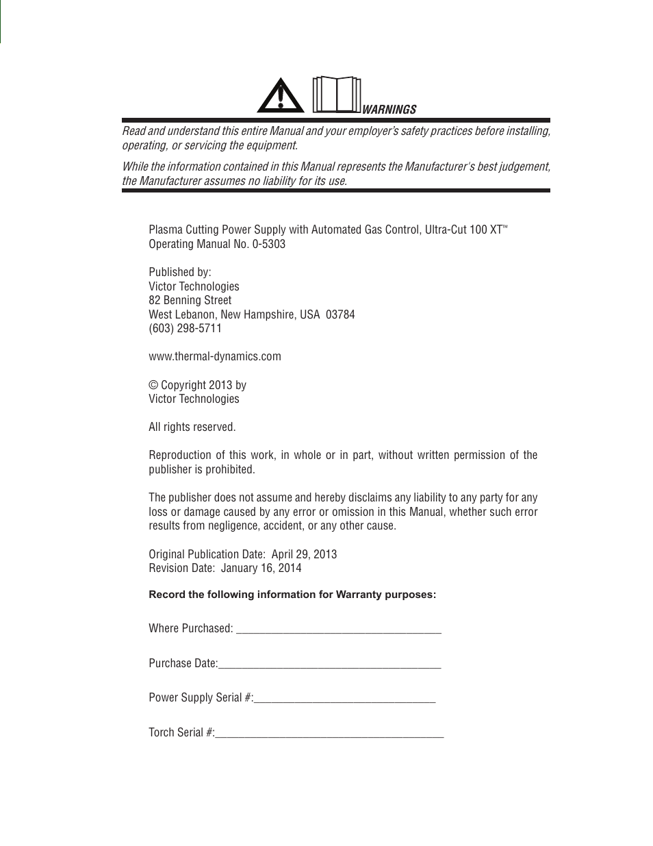 Tweco 100 Ultra-Cut Plasma Cutting System with Automated Gas Control User Manual | Page 3 / 208