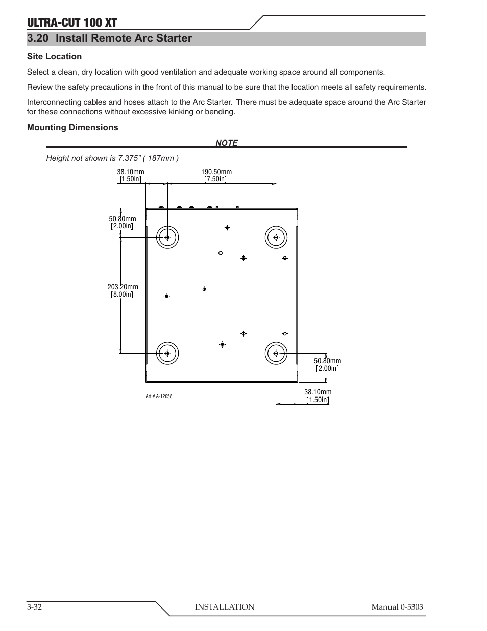 20 install remote arc starter, Install remote arc starter -32, Ultra-cut 100 xt | Tweco 100 Ultra-Cut Plasma Cutting System with Automated Gas Control User Manual | Page 56 / 208