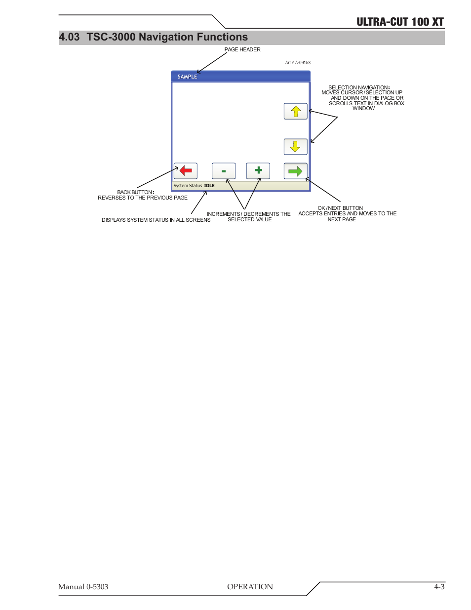 03 tsc-3000 navigation functions, Tsc-3000 navigation functions -3, Ultra-cut 100 xt | Tweco 100 Ultra-Cut Plasma Cutting System with Automated Gas Control User Manual | Page 73 / 208
