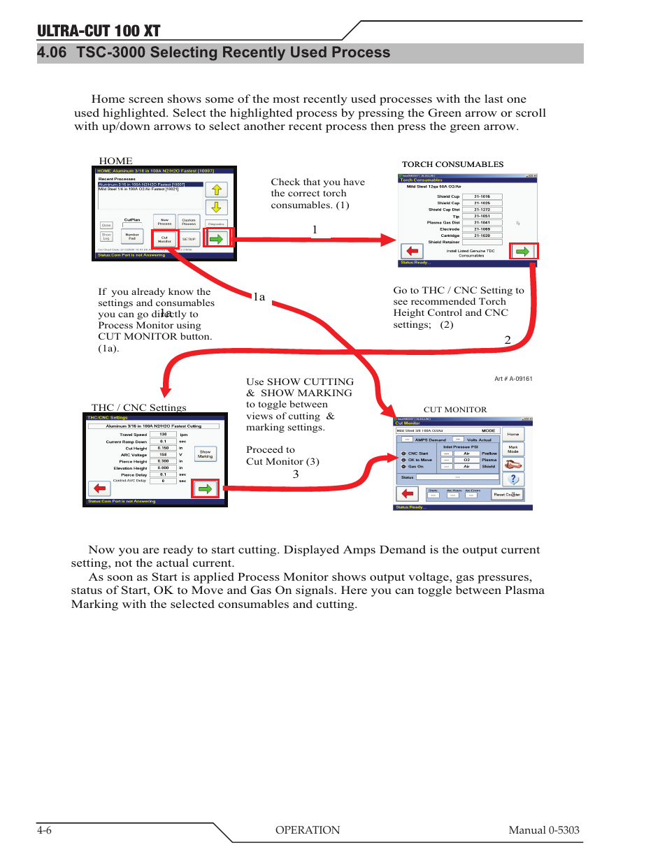 06 tsc-3000 selecting recently used process, Tsc-3000 selecting recently used process -6, Ultra-cut 100 xt | Tweco 100 Ultra-Cut Plasma Cutting System with Automated Gas Control User Manual | Page 76 / 208