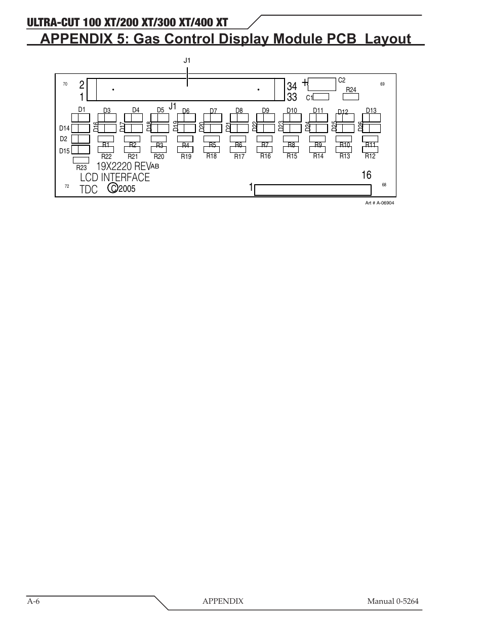 Appendix 5: gas control display module pcb layout, Lcd interface | Tweco 400 Ultra-Cut(October 2014) User Manual | Page 112 / 202