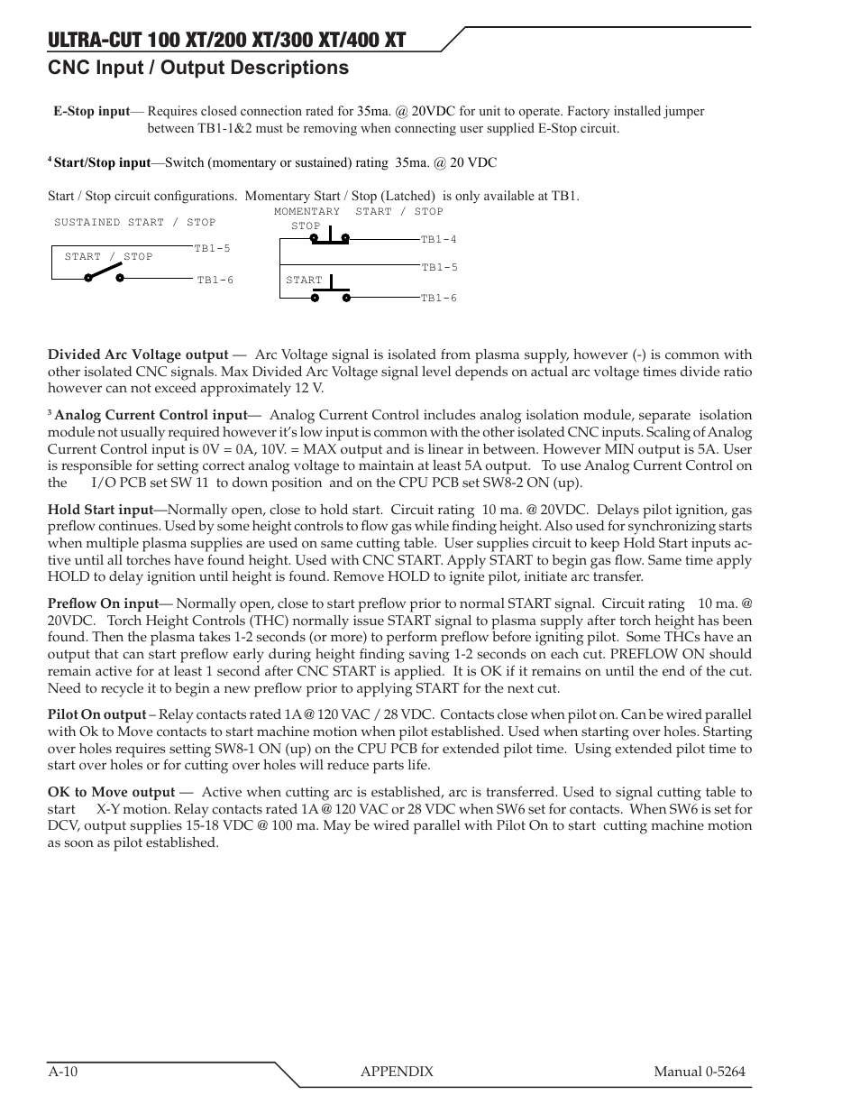 Cnc input / output descriptions | Tweco 400 Ultra-Cut(October 2014) User Manual | Page 116 / 202