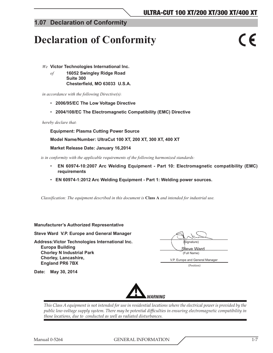 07 declaration of conformity, Declaration of conformity -7, Declaration of conformity | Tweco 400 Ultra-Cut(October 2014) User Manual | Page 13 / 202