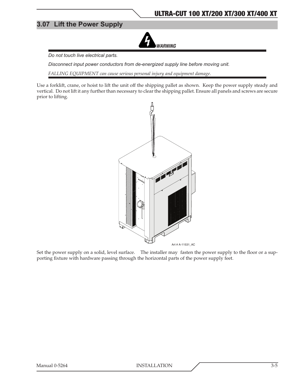07 lift the power supply, Lift the power supply -5 | Tweco 400 Ultra-Cut(October 2014) User Manual | Page 31 / 202