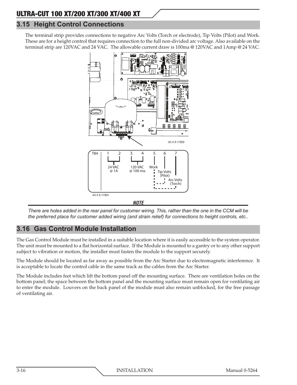 15 height control connections, 16 gas control module installation, Height control connections -16 | Gas control module installation -16 | Tweco 400 Ultra-Cut(October 2014) User Manual | Page 42 / 202