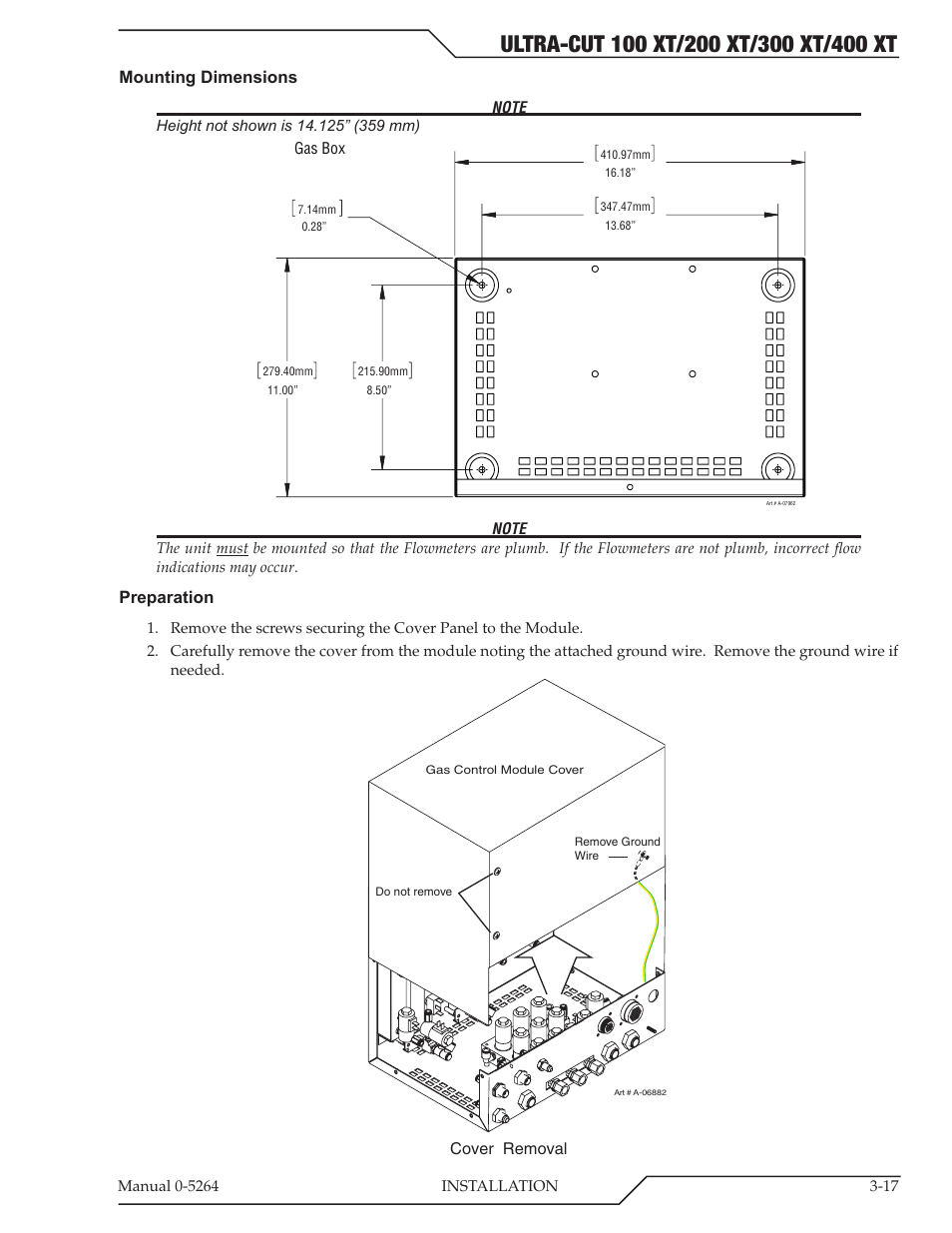 Mounting dimensions, Preparation | Tweco 400 Ultra-Cut(October 2014) User Manual | Page 43 / 202