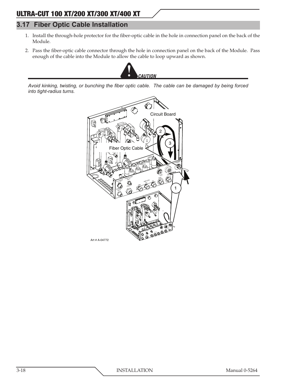 17 fiber optic cable installation, Fiber optic cable installation -18, 23 circuit board | Fiber optic cable, 1comm | Tweco 400 Ultra-Cut(October 2014) User Manual | Page 44 / 202
