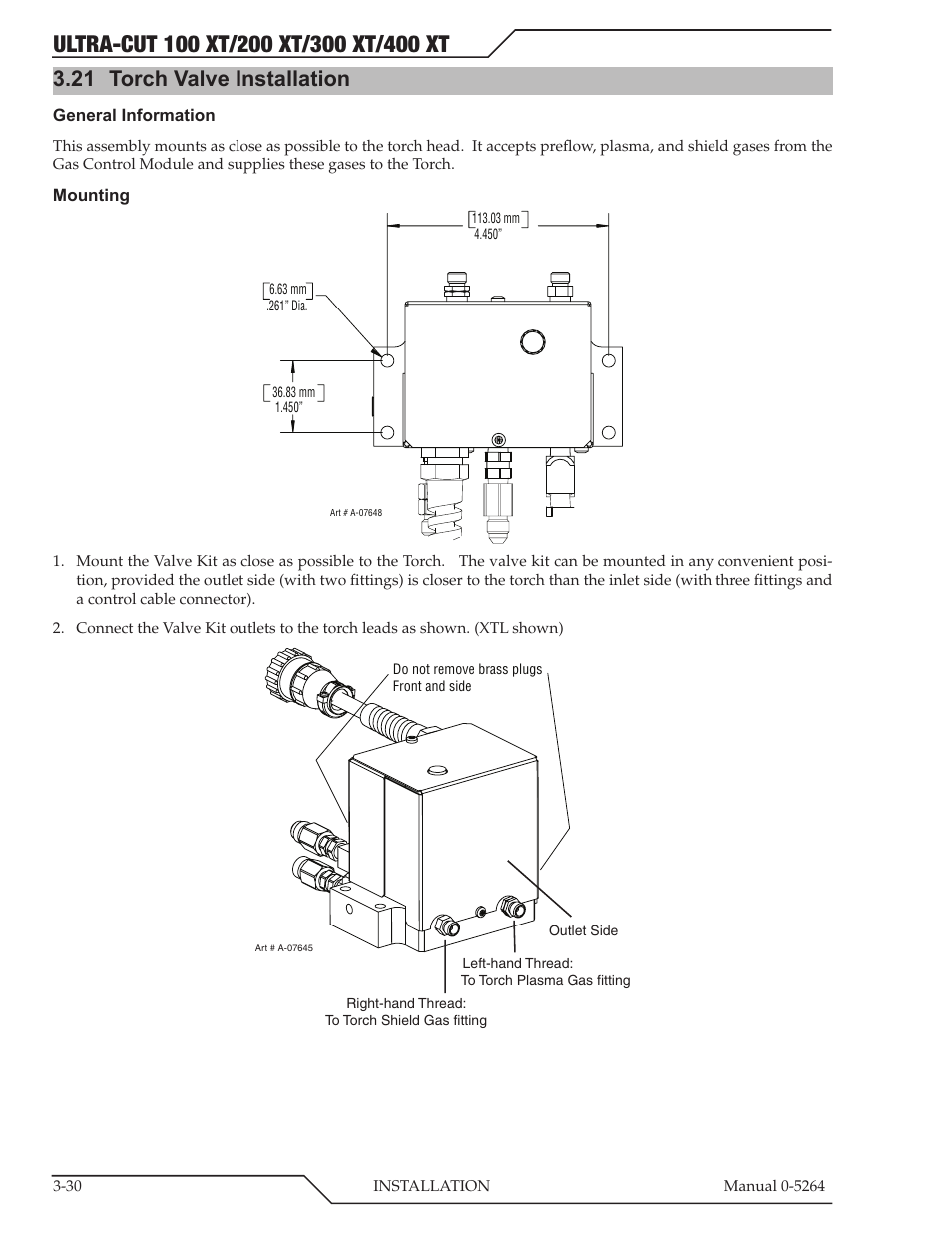 21 torch valve installation, Torch valve installation -30 | Tweco 400 Ultra-Cut(October 2014) User Manual | Page 56 / 202