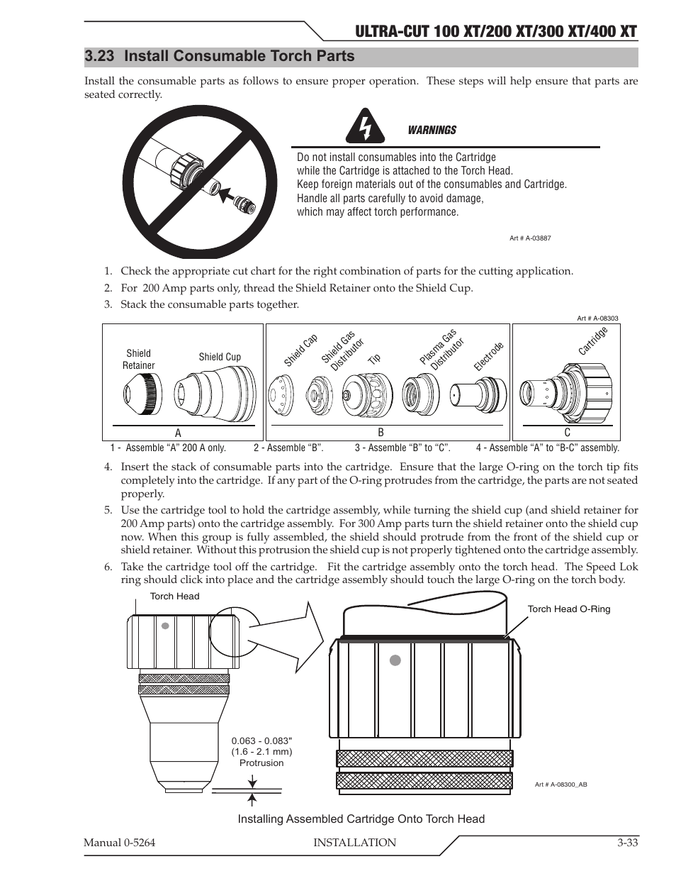 23 install consumable torch parts, Install consumable torch parts -33 | Tweco 400 Ultra-Cut(October 2014) User Manual | Page 59 / 202