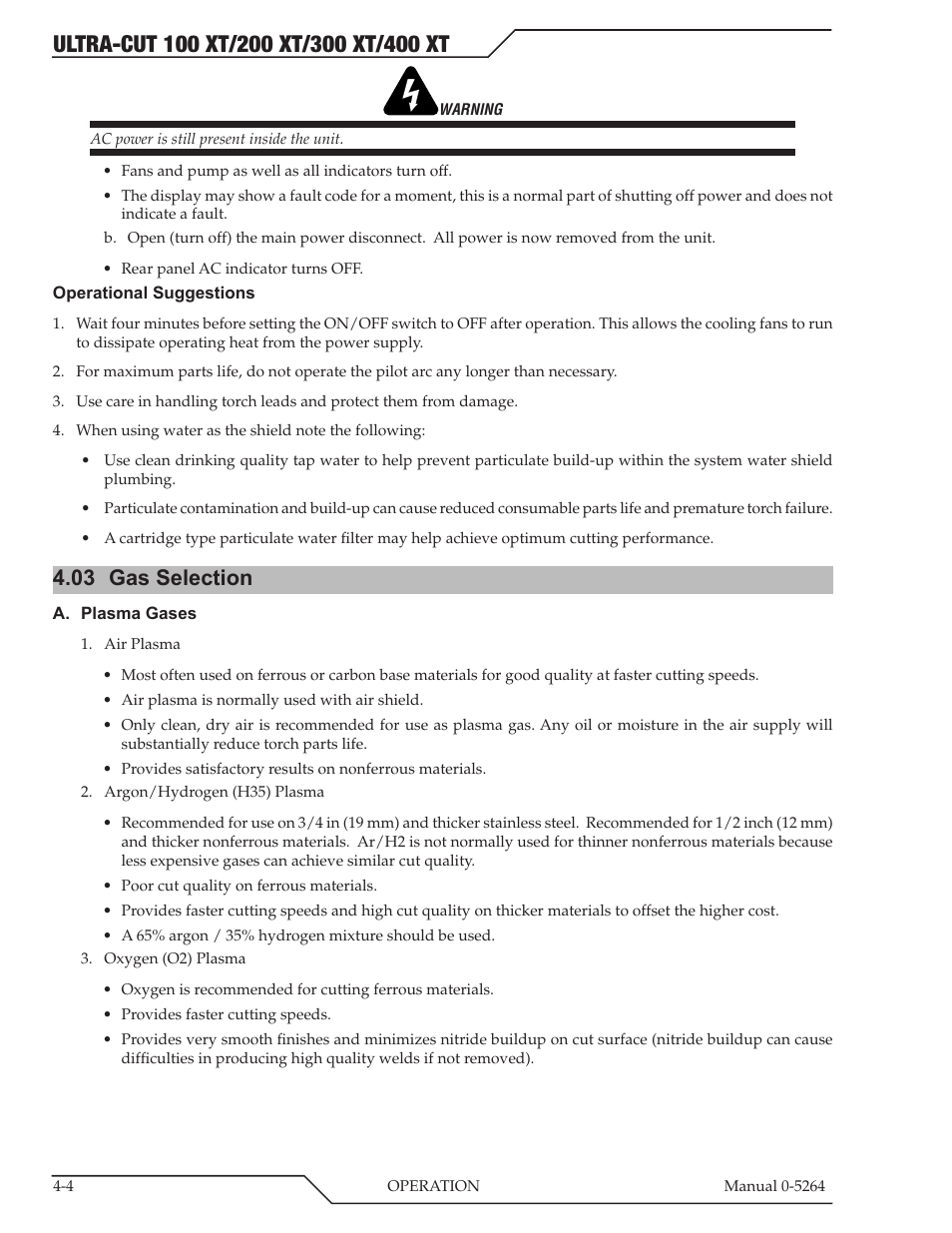 03 gas selection, Gas selection -4 | Tweco 400 Ultra-Cut(October 2014) User Manual | Page 68 / 202