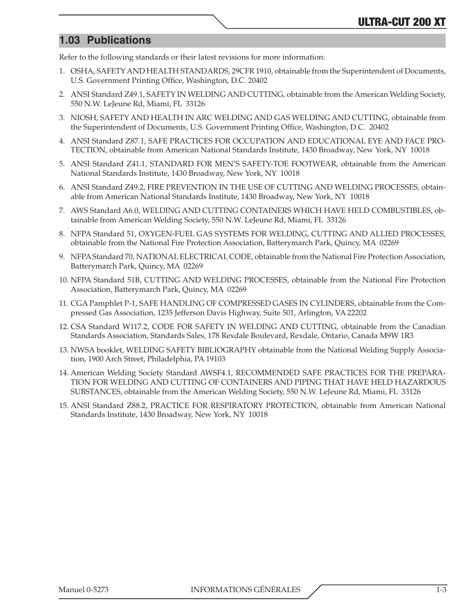 04 note, attention et avertissement, 05 precautions de securite importantes, Note, attention et avertissement -3 | Precautions de securite importantes -3, Ultra-cut 200 xt, 03 publications | Tweco 200 XT Ultra-Cut Plasma Cutting System User Manual | Page 11 / 188