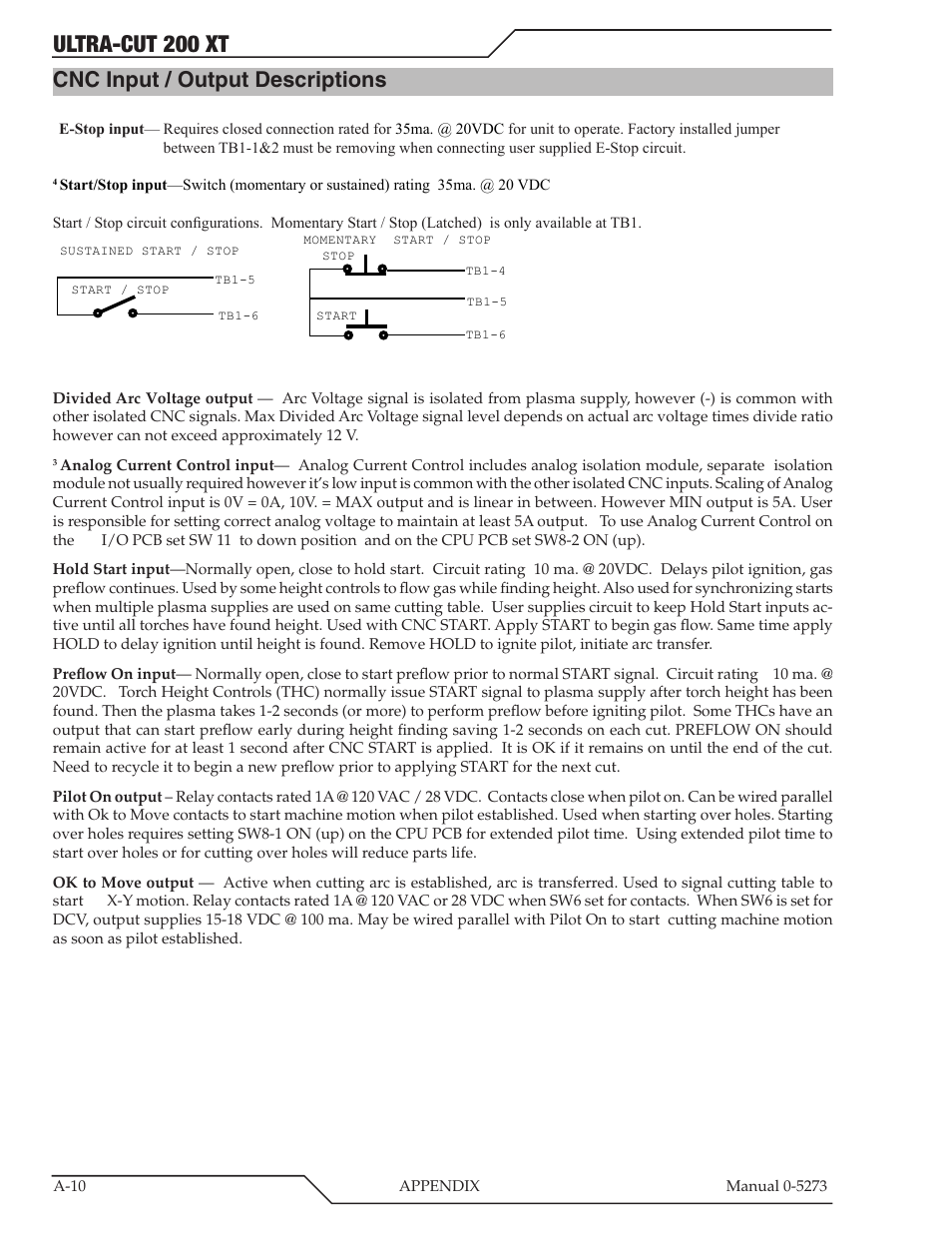 Cnc input / output descriptions, Ultra-cut 200 xt | Tweco 200 XT Ultra-Cut Plasma Cutting System User Manual | Page 116 / 188