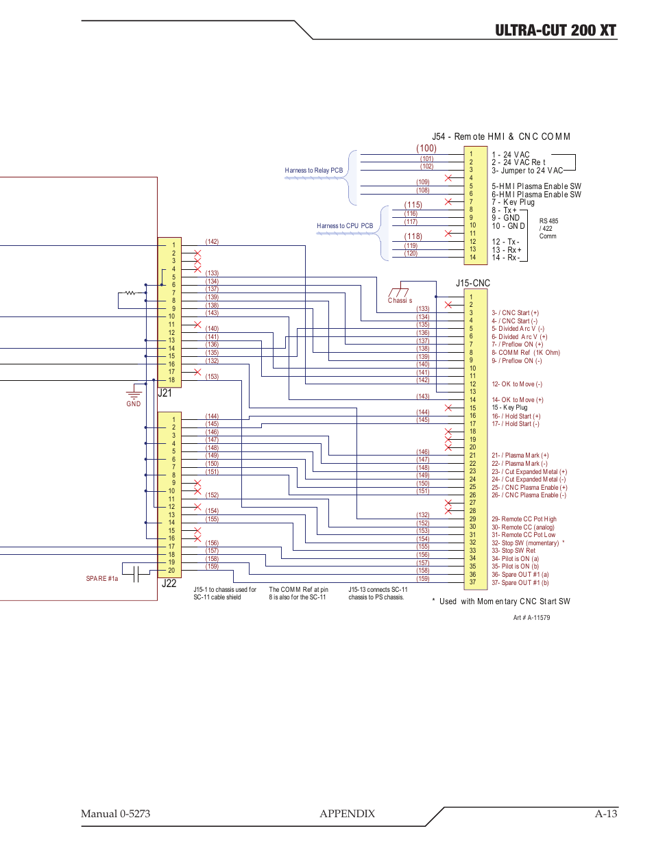 Ultra-cut 200 xt, Ultracut xt simplified cnc, J15-cnc | J54 - rem ote hm i & cn c co m m | Tweco 200 XT Ultra-Cut Plasma Cutting System User Manual | Page 119 / 188