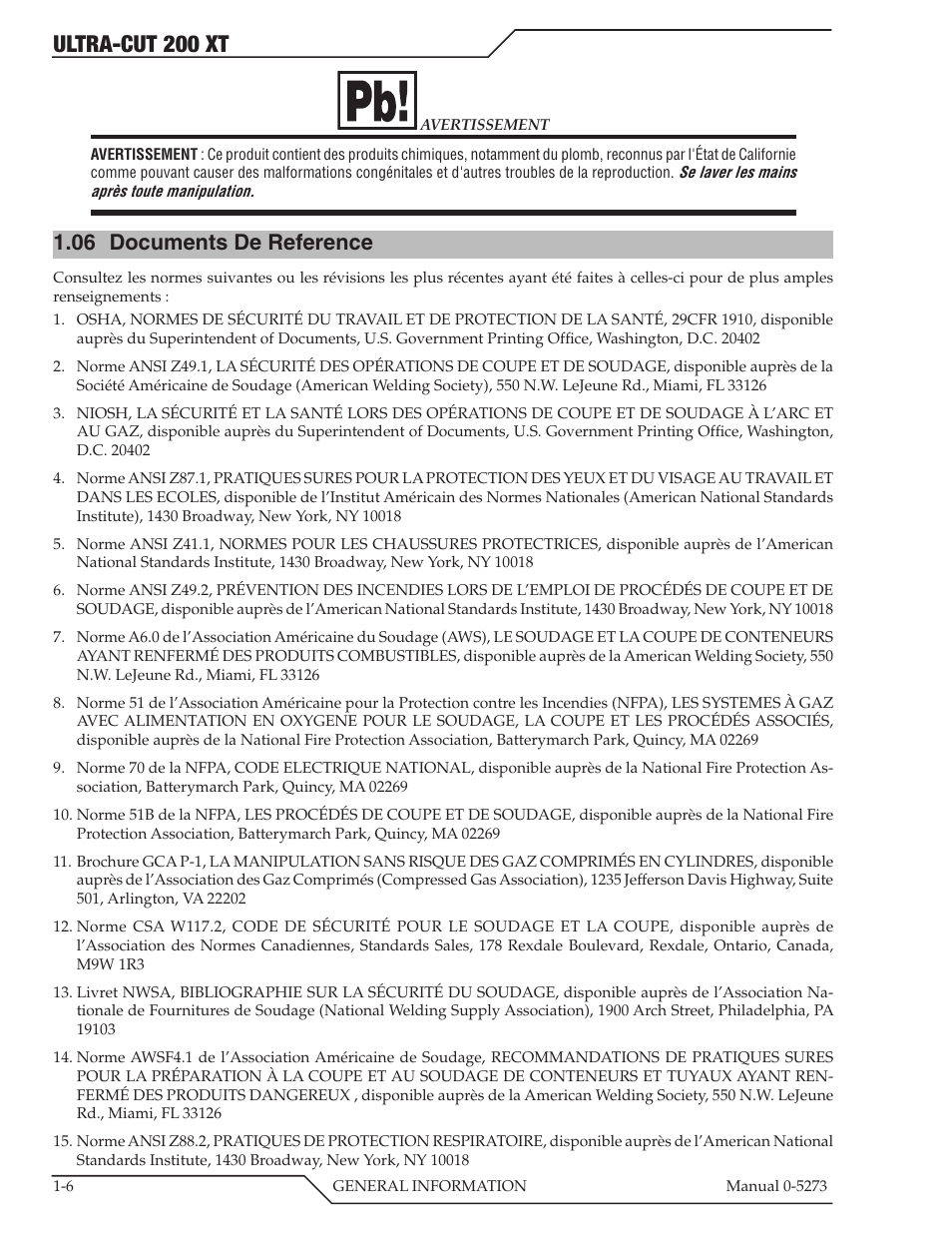 07 statement of warranty, Statement of warranty -6, Ultra-cut 200 xt | 06 documents de reference | Tweco 200 XT Ultra-Cut Plasma Cutting System User Manual | Page 14 / 188