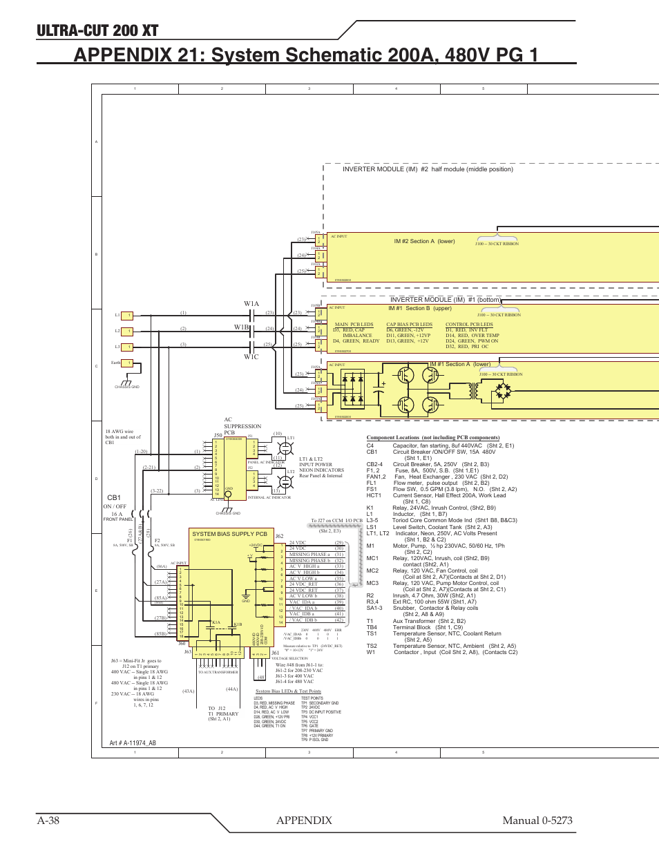 Appendix 21: system schematic 200a, 480v pg 1, Ultra-cut 200 xt | Tweco 200 XT Ultra-Cut Plasma Cutting System User Manual | Page 144 / 188