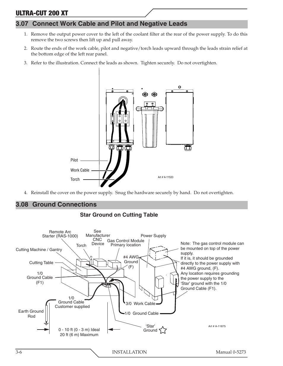 07 connect work cable and pilot and negative leads, 08 ground connections, Connect work cable and pilot and negative leads -6 | Ground connections -6, Ultra-cut 200 xt | Tweco 200 XT Ultra-Cut Plasma Cutting System User Manual | Page 30 / 188