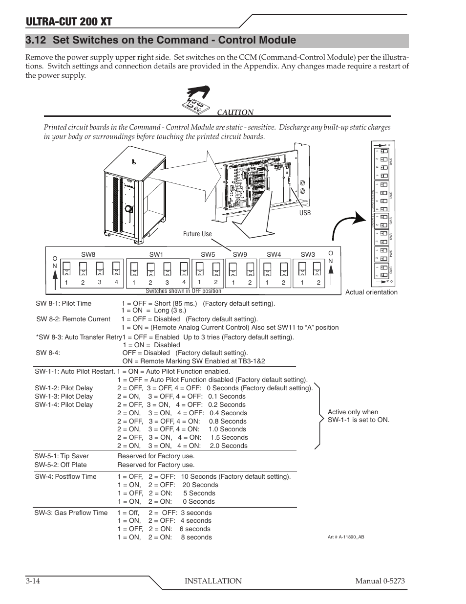 12 set switches on the command - control module, Set switches on the command - control module -14, Ultra-cut 200 xt | Tweco 200 XT Ultra-Cut Plasma Cutting System User Manual | Page 38 / 188