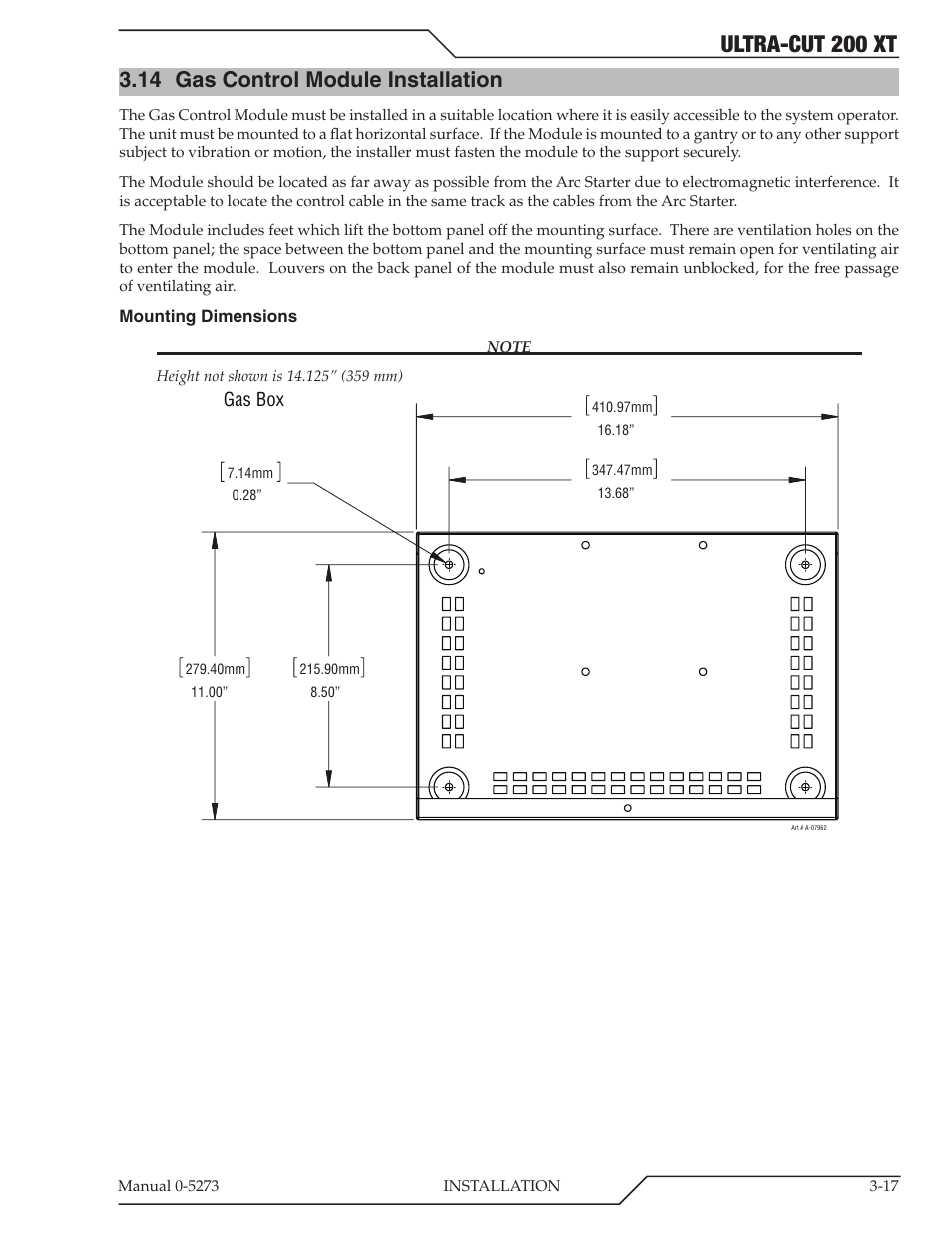 14 gas control module installation, Gas control module installation -17, Ultra-cut 200 xt | Tweco 200 XT Ultra-Cut Plasma Cutting System User Manual | Page 41 / 188