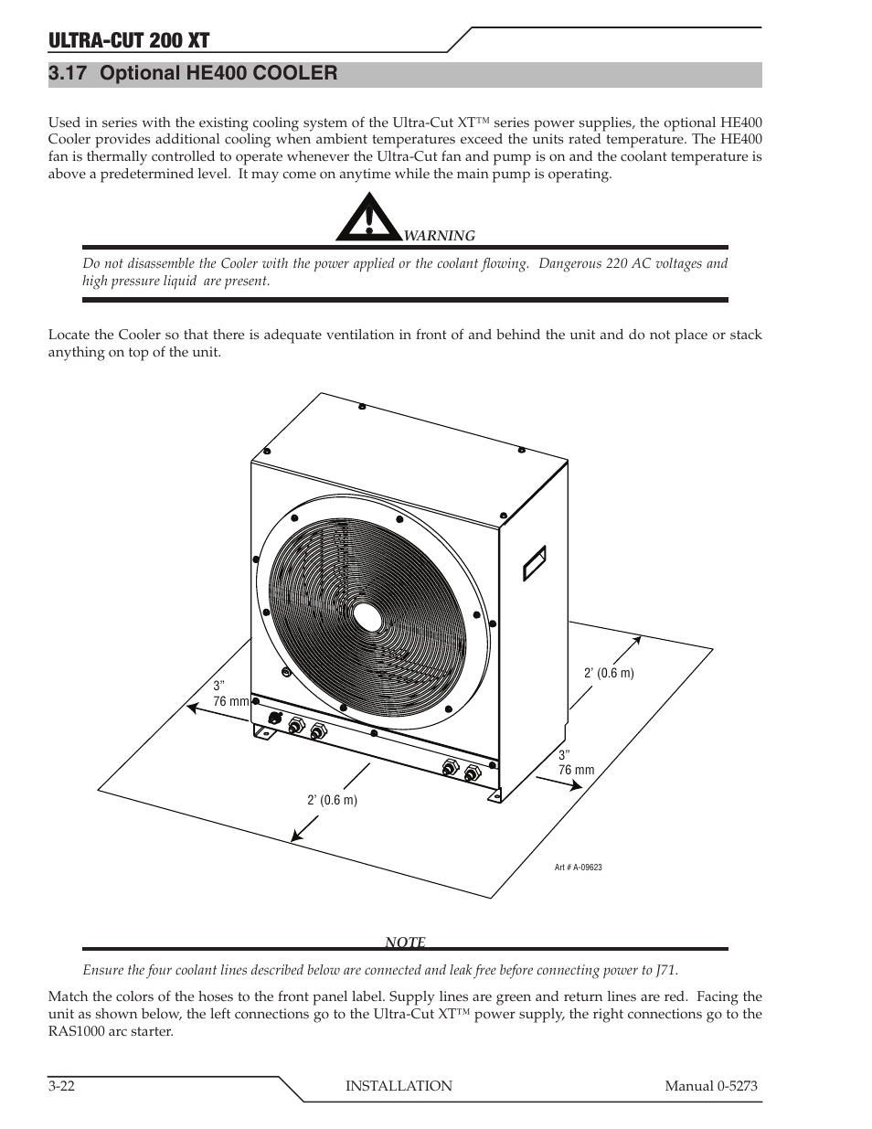17 optional he400 cooler, Optional he400 cooler -22, Ultra-cut 200 xt | Tweco 200 XT Ultra-Cut Plasma Cutting System User Manual | Page 46 / 188