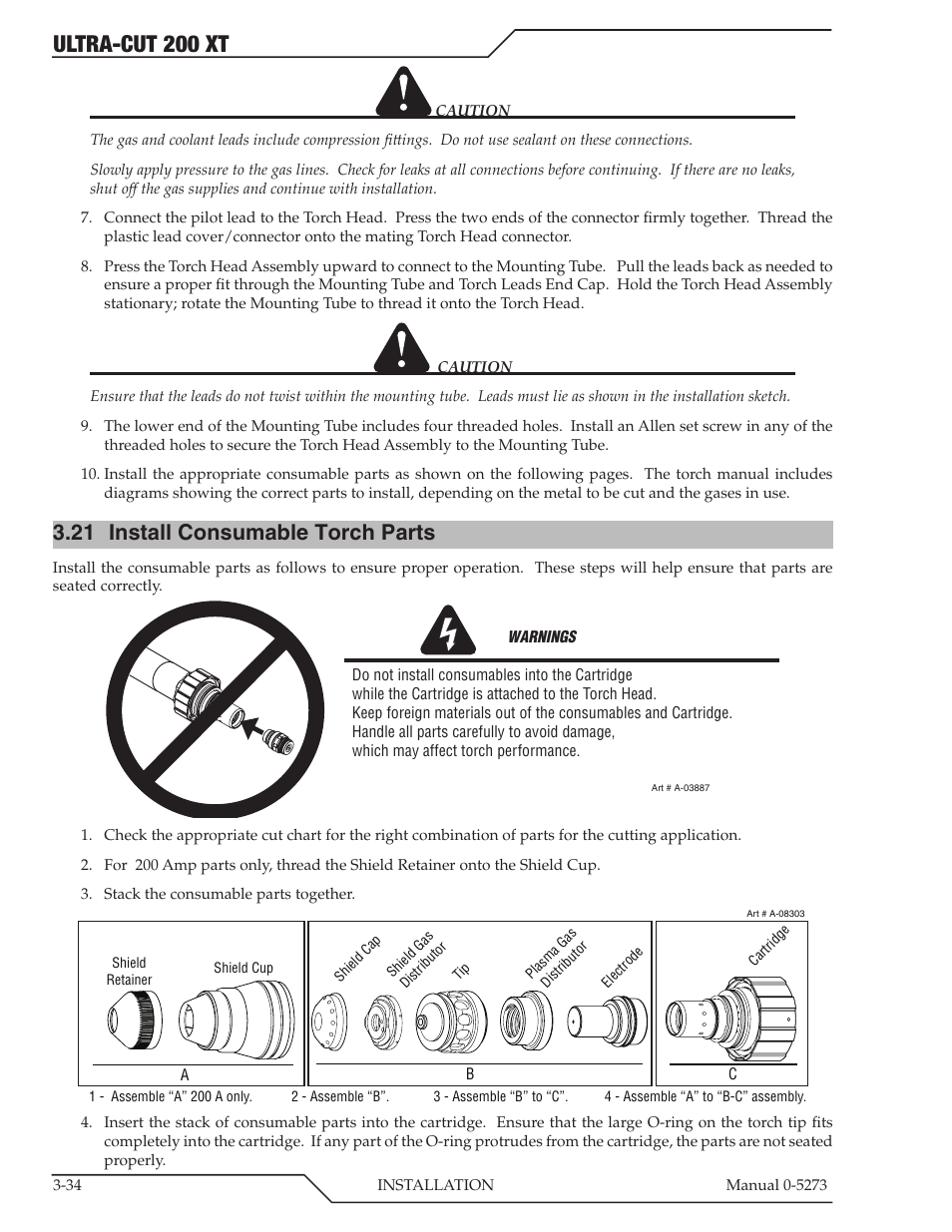 21 install consumable torch parts, Install consumable torch parts -34, Ultra-cut 200 xt | Tweco 200 XT Ultra-Cut Plasma Cutting System User Manual | Page 58 / 188