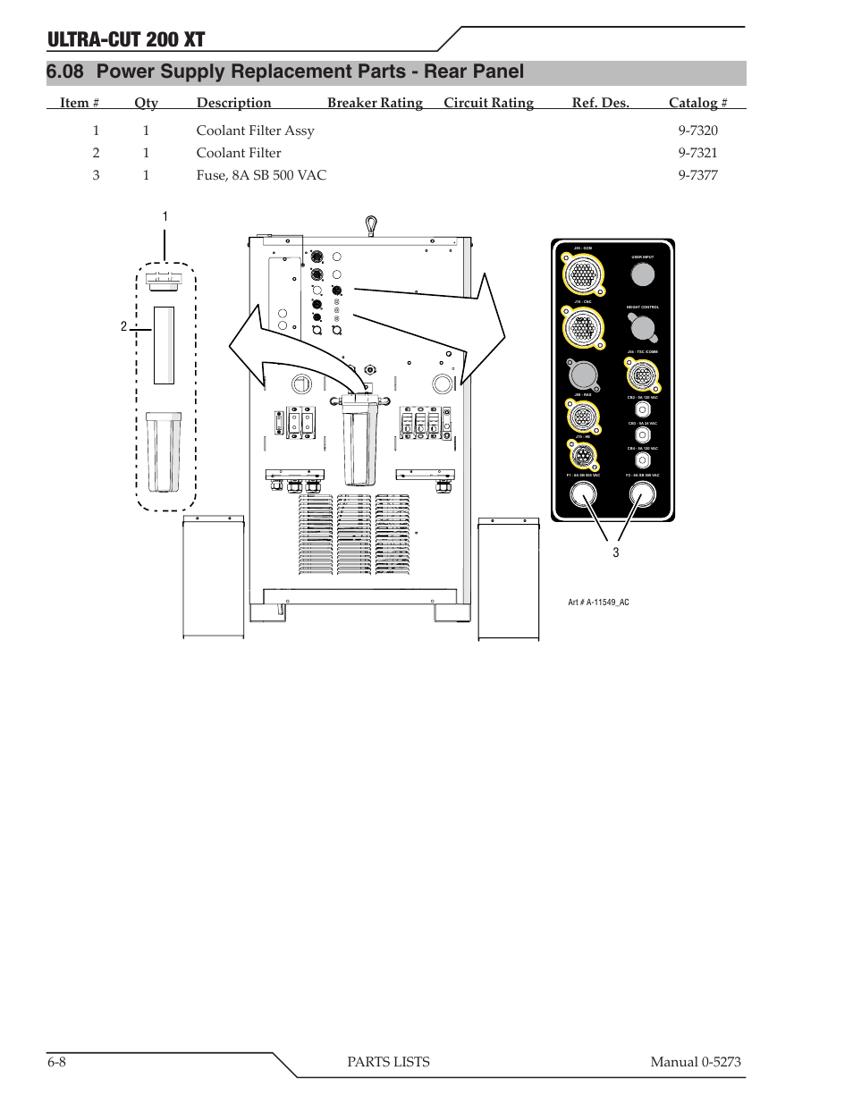 08 power supply replacement parts - rear panel, Power supply replacement parts - rear panel -8, Ultra-cut 200 xt | Tweco 200 XT Ultra-Cut Plasma Cutting System User Manual | Page 94 / 188