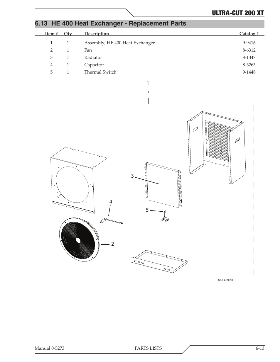 13 he 400 heat exchanger - replacement parts, He 400 heat exchanger - replacement parts -13, Ultra-cut 200 xt | Tweco 200 XT Ultra-Cut Plasma Cutting System User Manual | Page 99 / 188