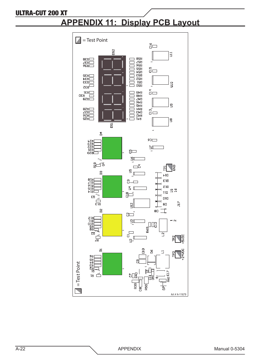 Appendix 11: display pcb layout, Ultra-cut 200 xt | Tweco 200 XT Ultra-Cut Plasma Cutting System With Automated Gas Control User Manual | Page 146 / 208