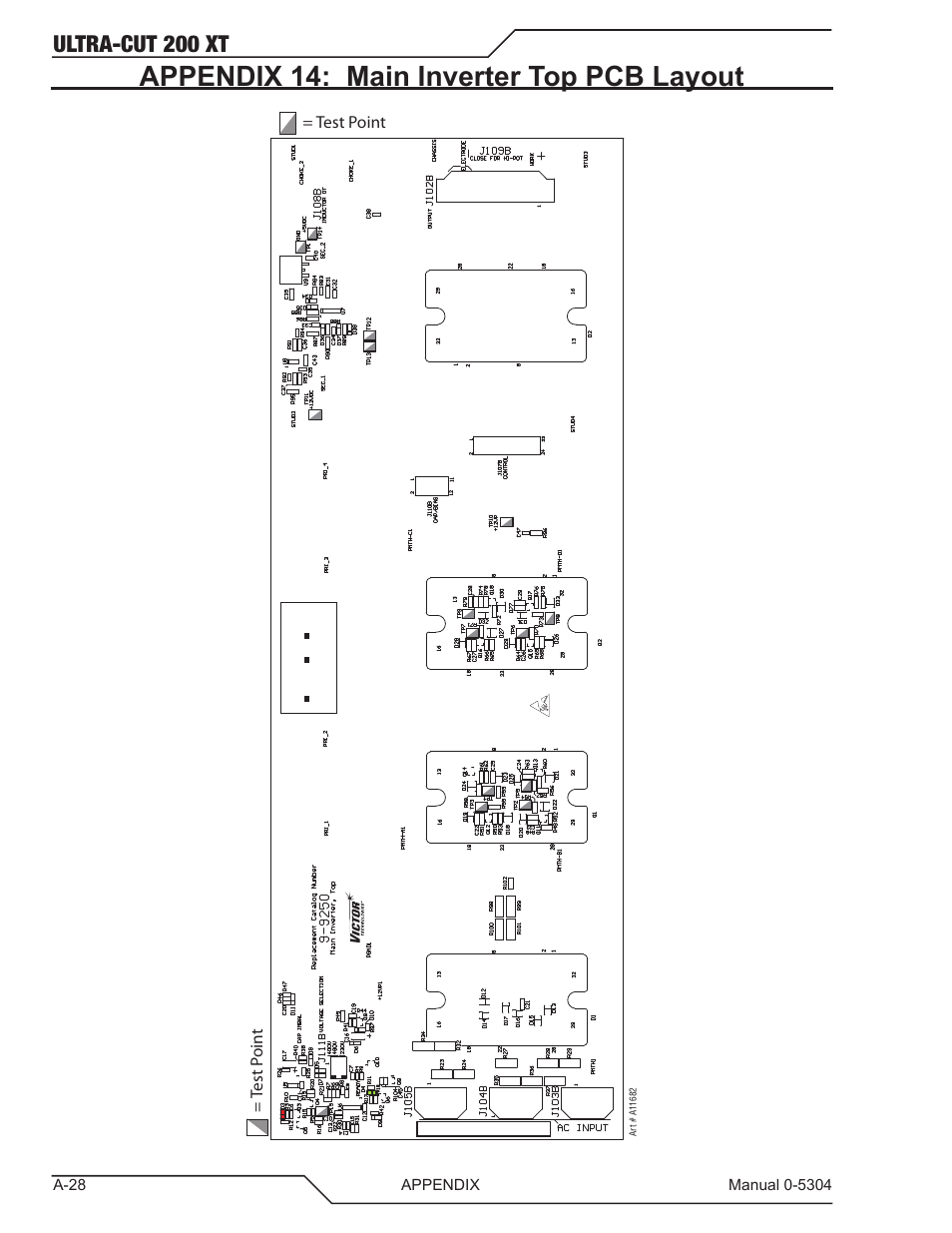 Appendix 14: main inverter top pcb layout, Ultra-cut 200 xt | Tweco 200 XT Ultra-Cut Plasma Cutting System With Automated Gas Control User Manual | Page 152 / 208