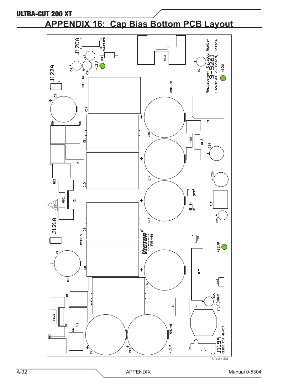 Appendix 16: cap bias bottom pcb layout, Ultra-cut 200 xt | Tweco 200 XT Ultra-Cut Plasma Cutting System With Automated Gas Control User Manual | Page 156 / 208