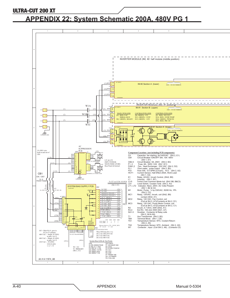 Appendix 22: system schematic 200a, 480v pg 1, Ultra-cut 200 xt | Tweco 200 XT Ultra-Cut Plasma Cutting System With Automated Gas Control User Manual | Page 164 / 208