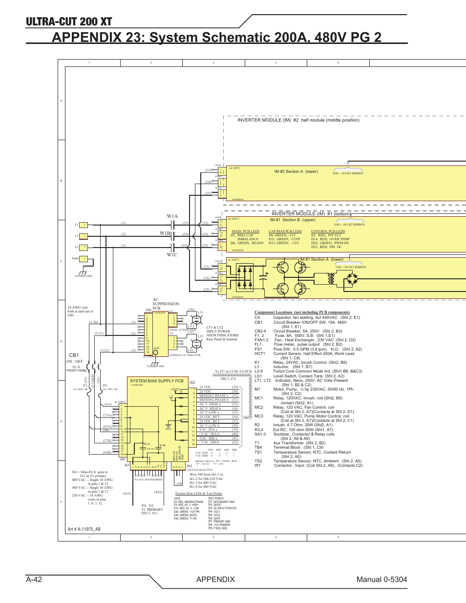 Appendix 23: system schematic 200a, 480v pg 2, Ultra-cut 200 xt | Tweco 200 XT Ultra-Cut Plasma Cutting System With Automated Gas Control User Manual | Page 166 / 208
