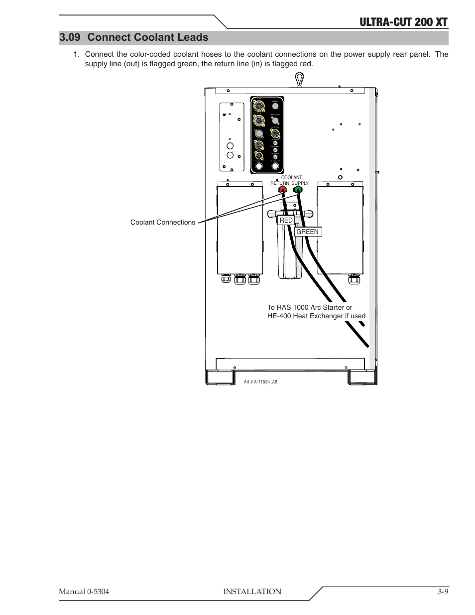 09 connect coolant leads, Connect coolant leads -9, Ultra-cut 200 xt | Tweco 200 XT Ultra-Cut Plasma Cutting System With Automated Gas Control User Manual | Page 33 / 208