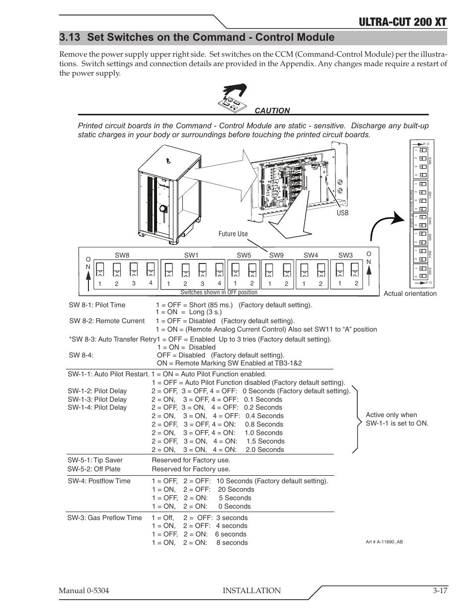 13 set switches on the command - control module, Set switches on the command - control module -17, Ultra-cut 200 xt | Tweco 200 XT Ultra-Cut Plasma Cutting System With Automated Gas Control User Manual | Page 41 / 208