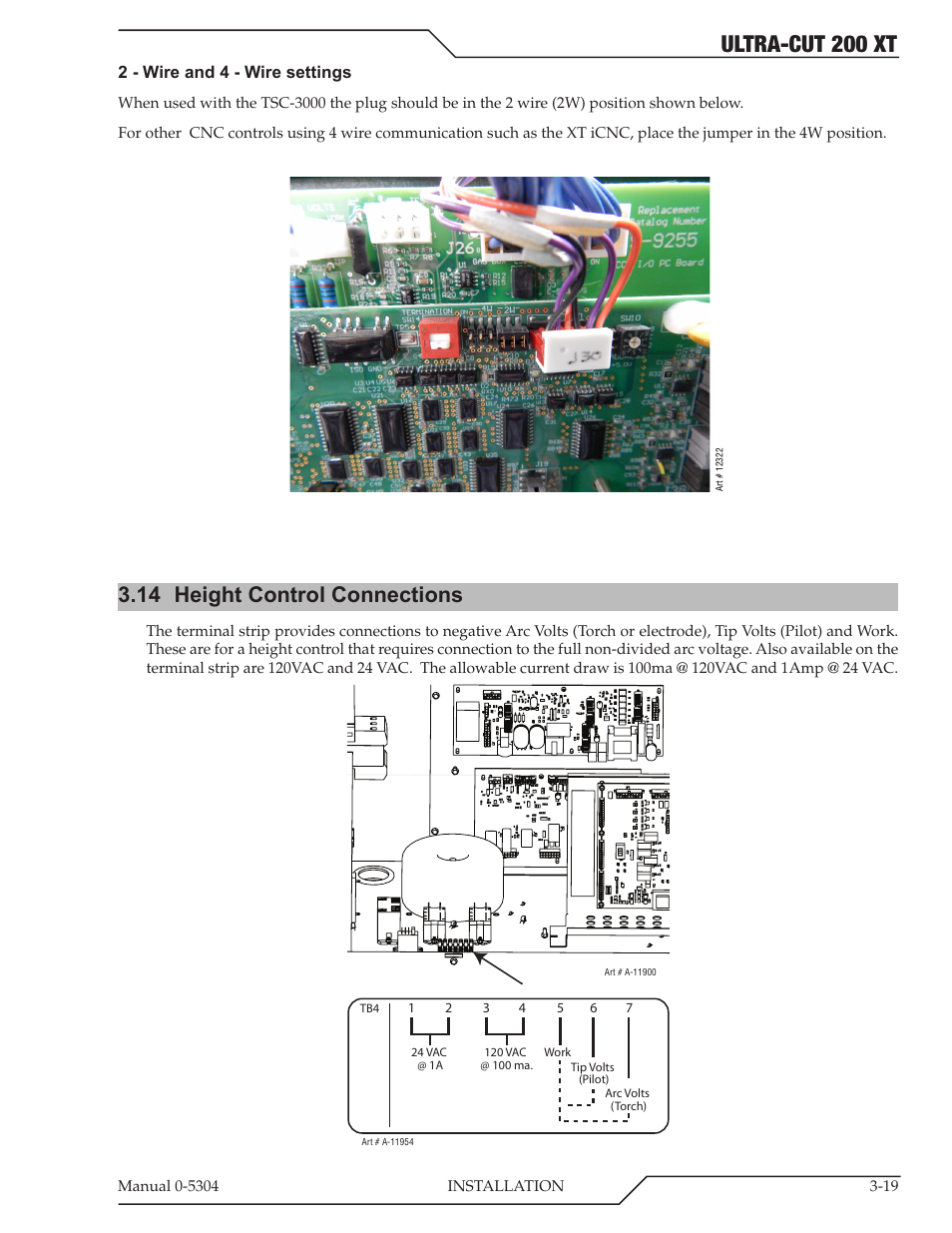 14 height control connections, Height control connections -19, Ultra-cut 200 xt | Tweco 200 XT Ultra-Cut Plasma Cutting System With Automated Gas Control User Manual | Page 43 / 208