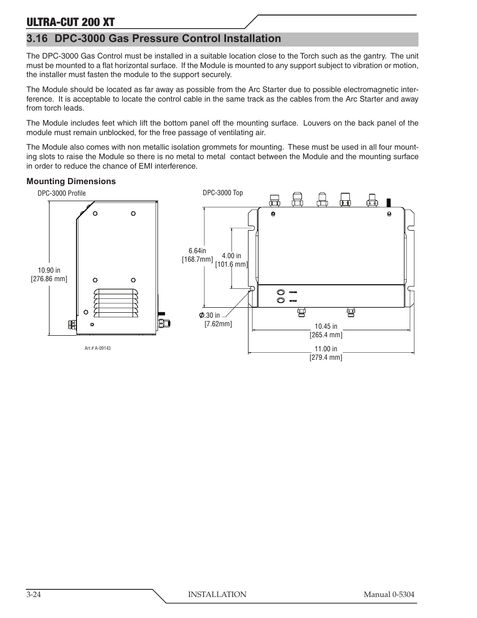 16 dpc-3000 gas pressure control installation, Dpc-3000 gas pressure control installation -24, Ultra-cut 200 xt | Tweco 200 XT Ultra-Cut Plasma Cutting System With Automated Gas Control User Manual | Page 48 / 208