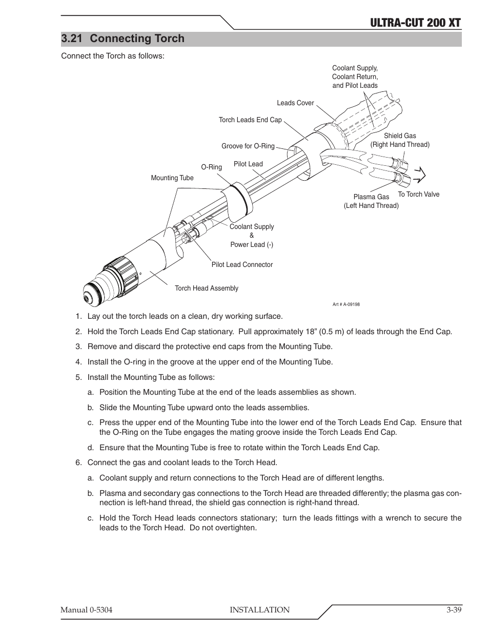 21 connecting torch, Connecting torch -39, Ultra-cut 200 xt | Tweco 200 XT Ultra-Cut Plasma Cutting System With Automated Gas Control User Manual | Page 63 / 208