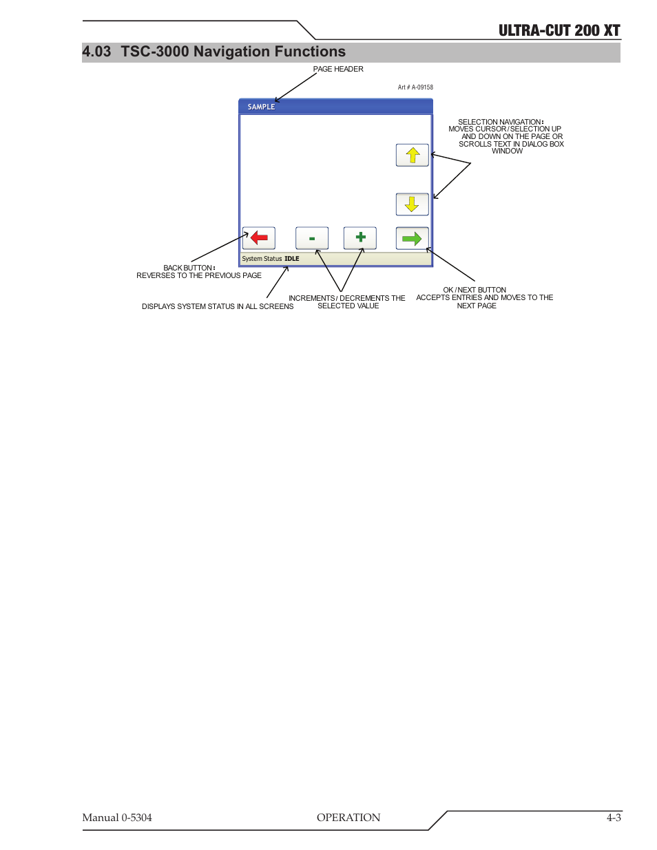 03 tsc-3000 navigation functions, Tsc-3000 navigation functions -3, Ultra-cut 200 xt | Tweco 200 XT Ultra-Cut Plasma Cutting System With Automated Gas Control User Manual | Page 73 / 208
