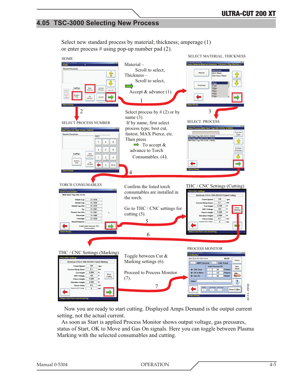 05 tsc-3000 selecting new process, Tsc-3000 selecting new process -5, Ultra-cut 200 xt | Tweco 200 XT Ultra-Cut Plasma Cutting System With Automated Gas Control User Manual | Page 75 / 208