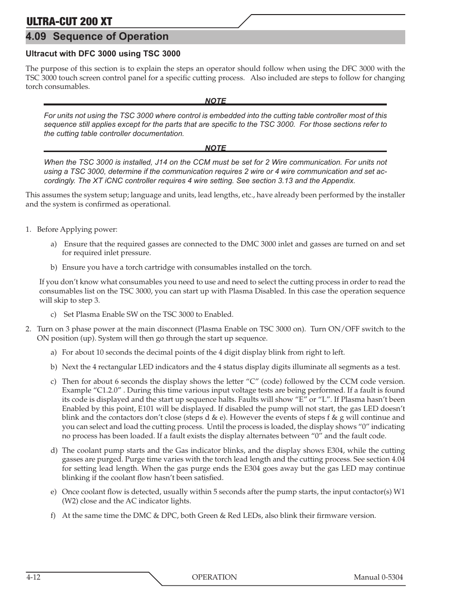 09 sequence of operation, Sequence of operation -12, Ultra-cut 200 xt | Tweco 200 XT Ultra-Cut Plasma Cutting System With Automated Gas Control User Manual | Page 82 / 208