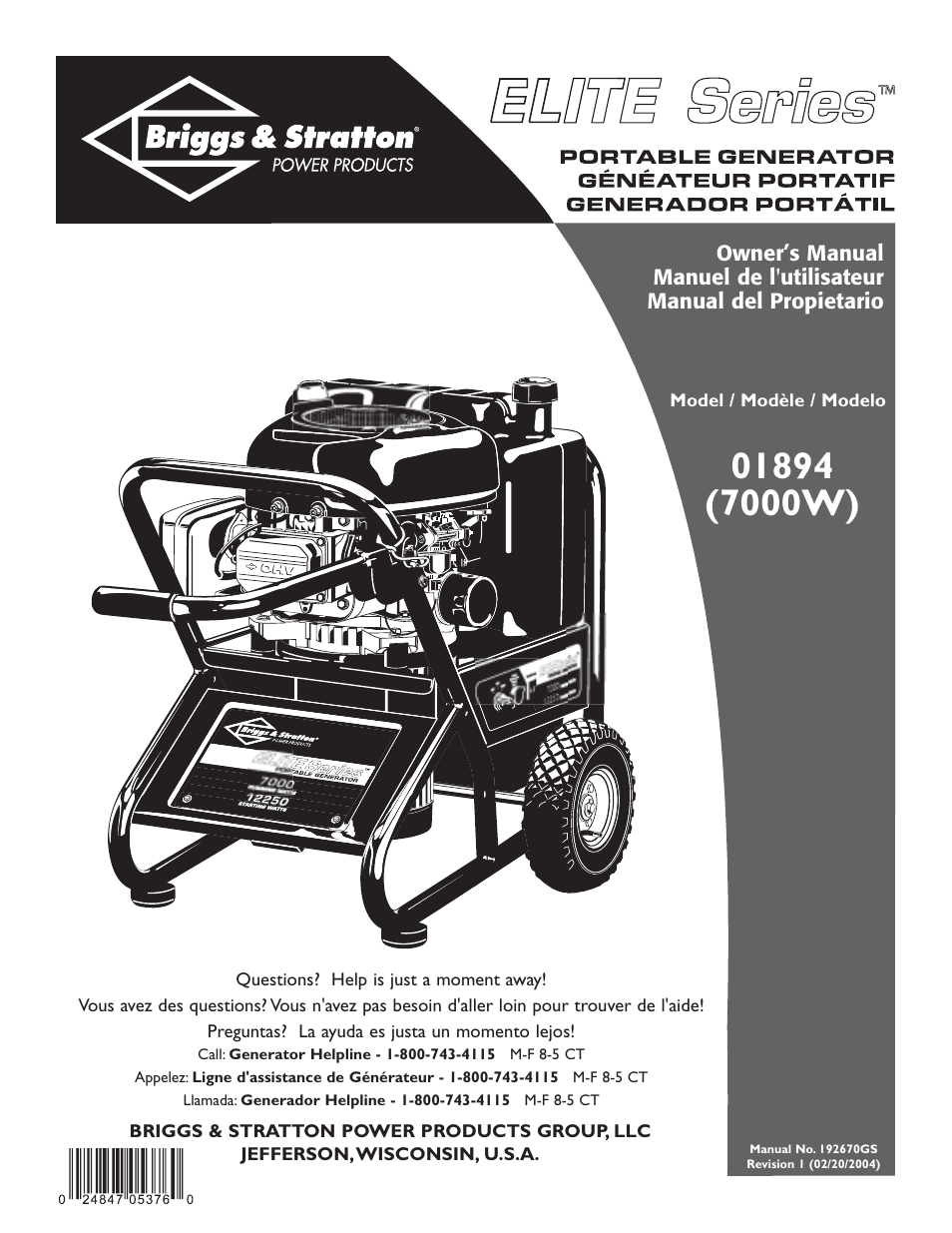 Briggs & Stratton Elite 01894 User Manual | 56 pages