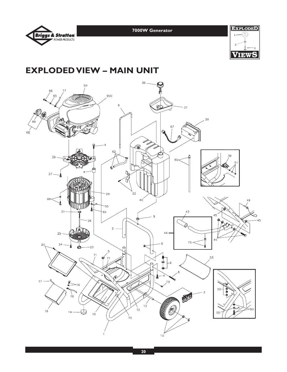 Exploded view – main unit | Briggs & Stratton Elite 01894 User Manual | Page 20 / 56
