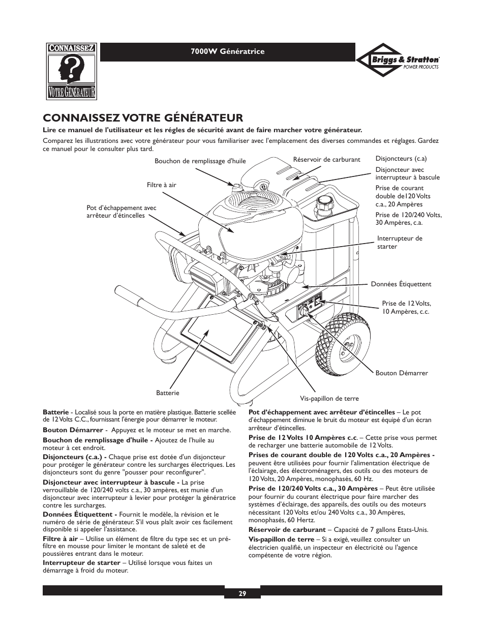 Connaissez votre générateur | Briggs & Stratton Elite 01894 User Manual | Page 29 / 56
