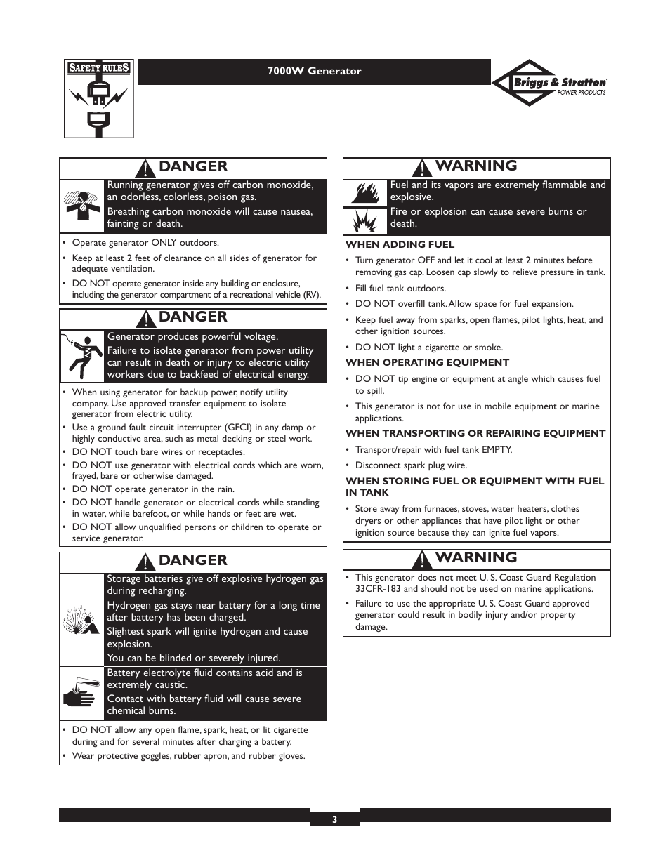 Danger, Warning | Briggs & Stratton Elite 01894 User Manual | Page 3 / 56