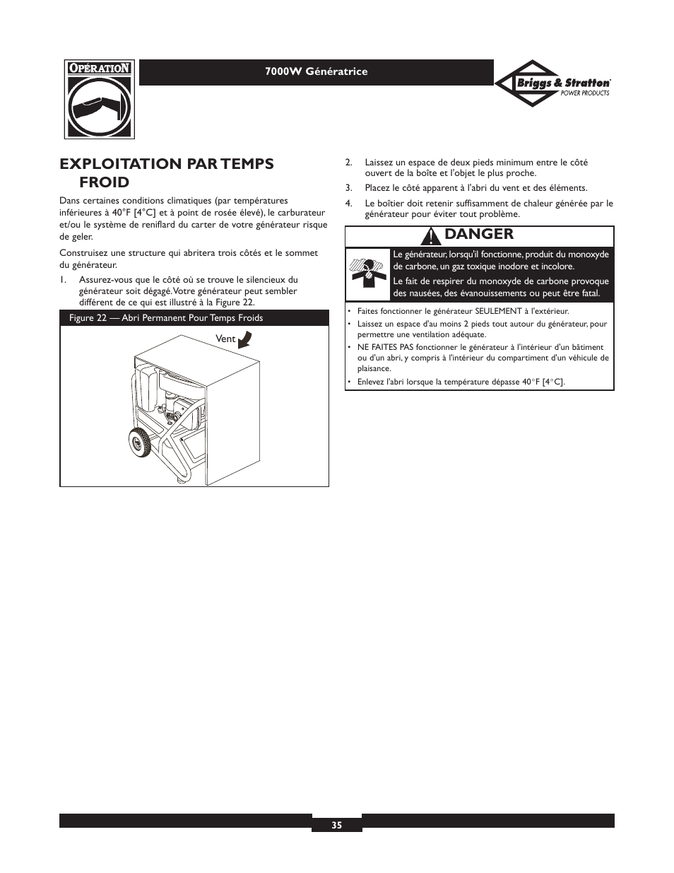 Exploitation par temps froid, Danger | Briggs & Stratton Elite 01894 User Manual | Page 35 / 56